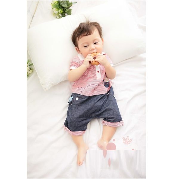 

handsome baby boys clothes newborn rompers short sleeve summer baby jumpsuit fashion overall one-piece clothing 210413, Blue