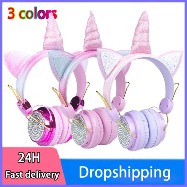 

wireless bluetooth 5.0 cell phone earphones kids headset cat ears helmet with mic music stereo earphone cute cartoon girl headphones