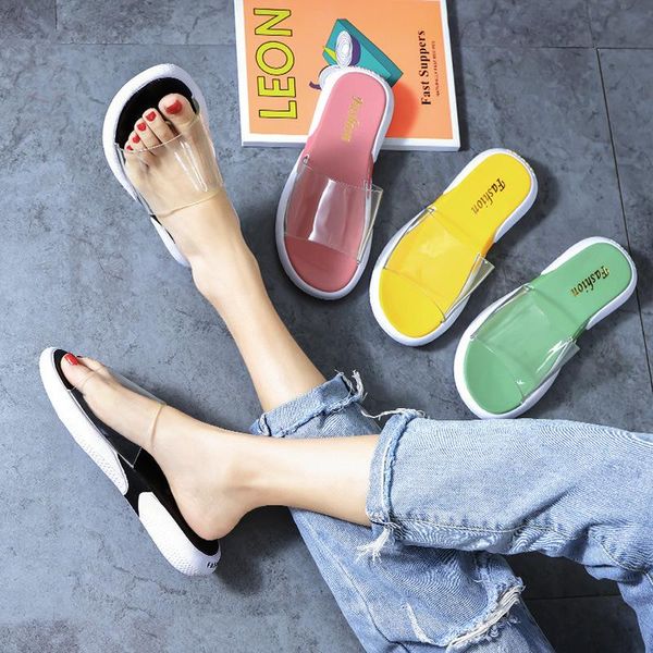 

slippers wear transparent belt women summer thick bottom indoor and outdoor dormitory beach shoes el men's fashion, Black