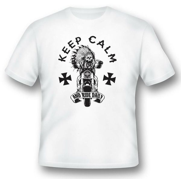 

keep calm and ride skeleton skull black or white tee, White;black