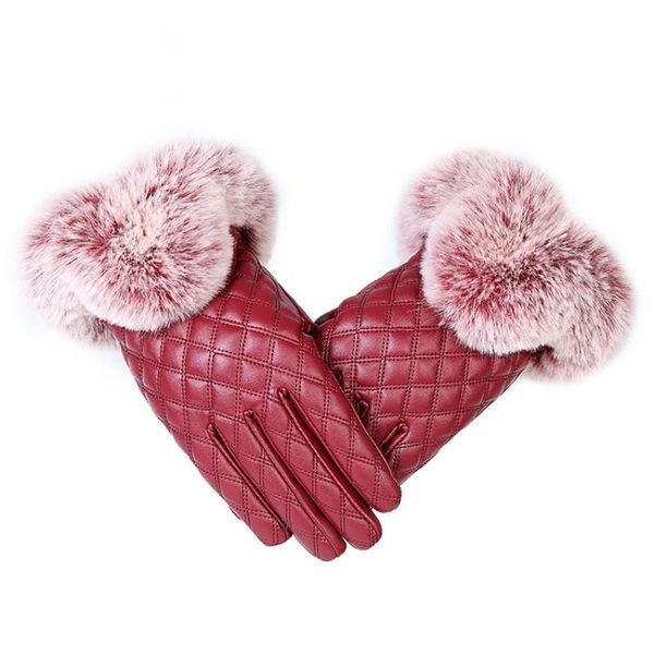 

fingerless gloves fashion women warm thick winter leather elegant girls brand mittens size with fur female, Blue;gray