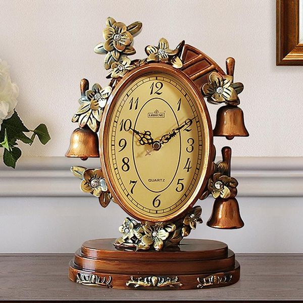 

desk & table clocks european luxury resin clock living room office mute bedside decoration quartz watch retro