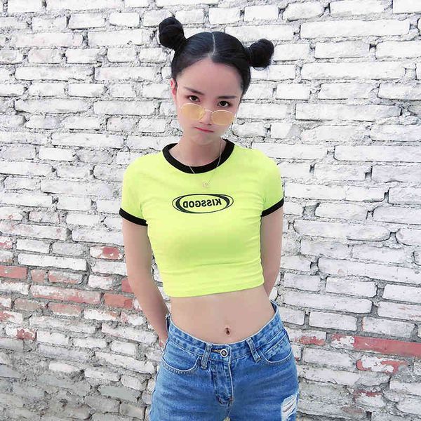 

t-shirt open navel sleeve women's bottom shirt summer slim t-shirt high waist short nightclub hip hop tight trend, White