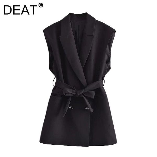 

women's vests [deat] 2021 autumn fashion tide coat double breasted turn-down collar solid color sleeveless loose women vest 13z437, Black;white