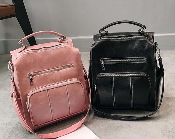 

backpack classical solid leather women's preppy style double shoulder bags high capacity school bag