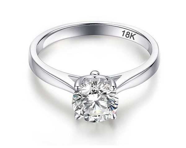 Bagues en or blanc 18 carats pour femmes 2.0ct ronde coupe zircone diamant bague solitaire bande de mariage fiançailles mariée