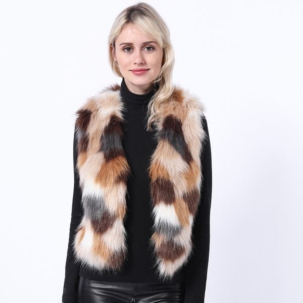 

haining fur imitation grass vest women's short korean color waistcoat 211207, Black