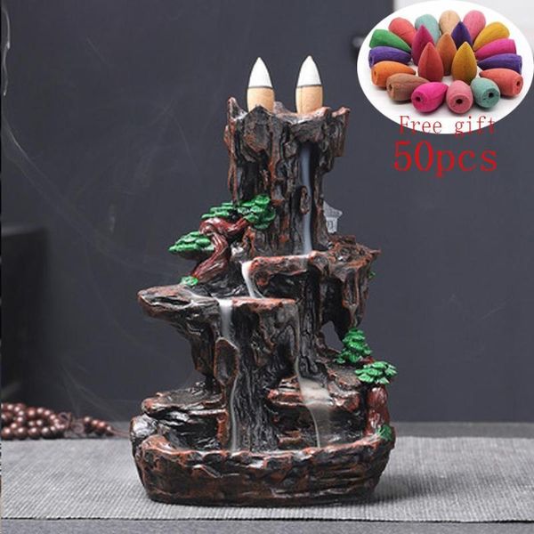 

resin mountain shape smoke waterfall backflow incense burner censer holder decor furnace aromatic home office craft fragrance l lamps