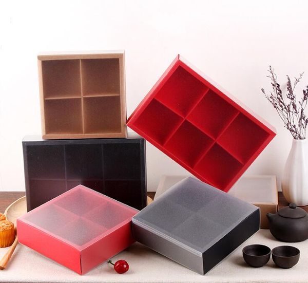 

gift wrap 100pcs/lot transparent black red brown cake box dessert macarons mooncake boxes pastry packaging