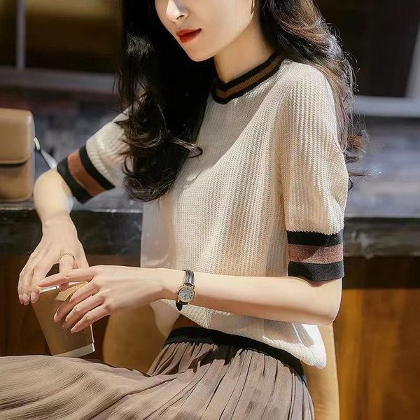 

women's sweaters cotton apricot ice silk sweater 2021 summer short-sleeved elf elegant pullover trend harajuku autumn, White;black