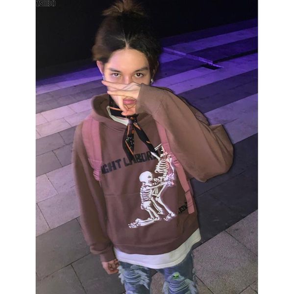 

women's hoodies & sweatshirts women sweetshirts punk style hoodie skull big print long sleeve pullover loose ulzzang fashion sweatshirt, Black