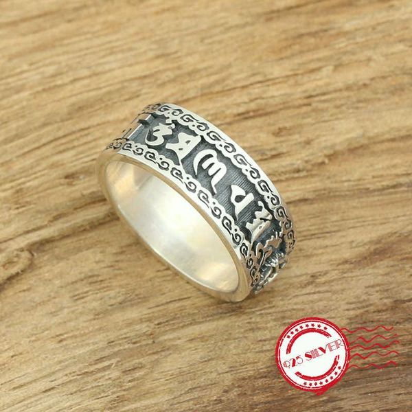 

cluster rings s925 sterling silver men's ring jewelry handmade retro classic style six words mantra 2021 gift to send lover, Golden;silver