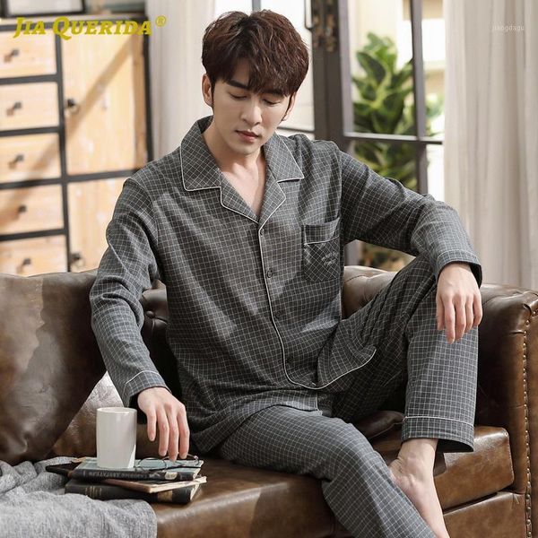 

100% cotton long sleeve pants front pocket pajamas set homesuit homeclothes turn down collar fashion style man clothes men's sleepwear, Black;brown