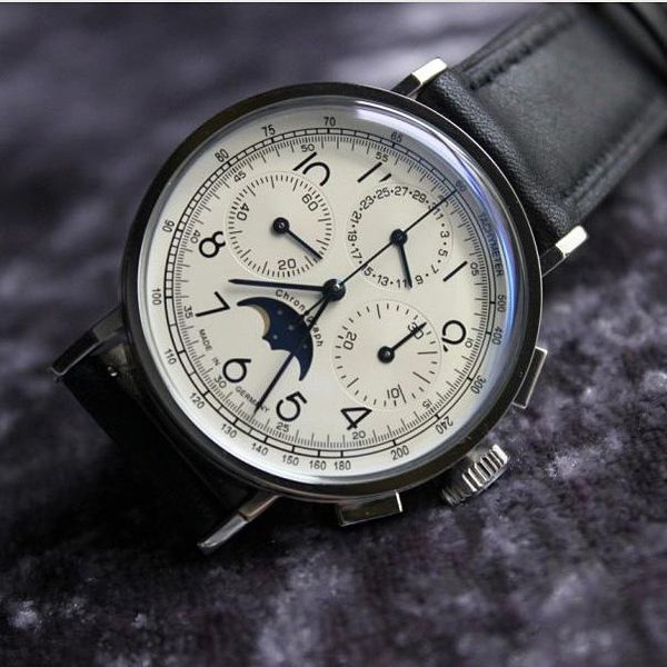 

wristwatches gull tron men moonphase watch chronograph watches luxury manual mechanical wristwatch st1908 sapphire mirror 41mm dial, Slivery;brown