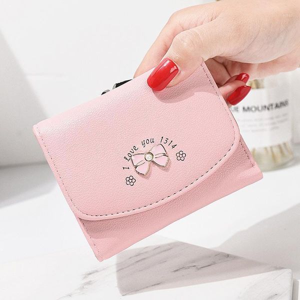 

pearl butterfly style korean fashion three-fold women's small wallet short student coin purse bag wholesale wallets1, Red;black