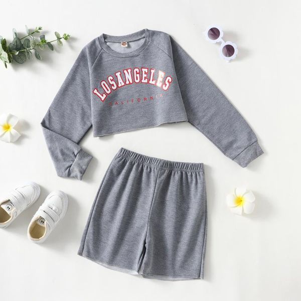 

clothing sets 2pcs little girl outfit toddlers creative letter printing long sleeve o collar hoodie solid color fifth shorts, White