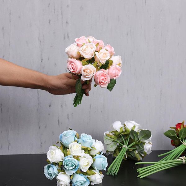 

decorative flowers & wreaths 12 heads silk rose bouquet artificial roses bunch wedding bridal floral arrangements home party decorations