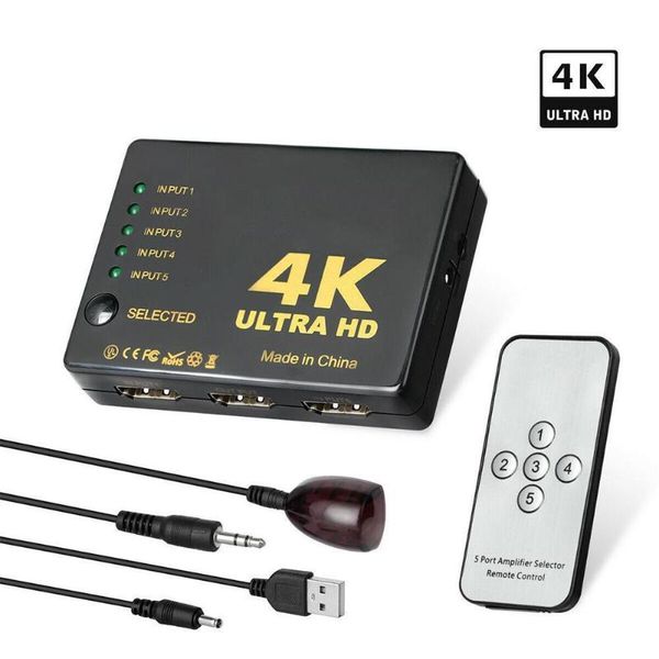 

audio cables & connectors ultra hd 4k -compatible splitter 1x5 port 3d 4k*2k video switch switcher 1 input 5 output hub with ir remote f