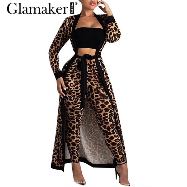 

glamaker leopard long sleeve jumpsuit women plus size two piece suit jumpsuit romper female autumn vintage playsuit overall 210414, Black;white