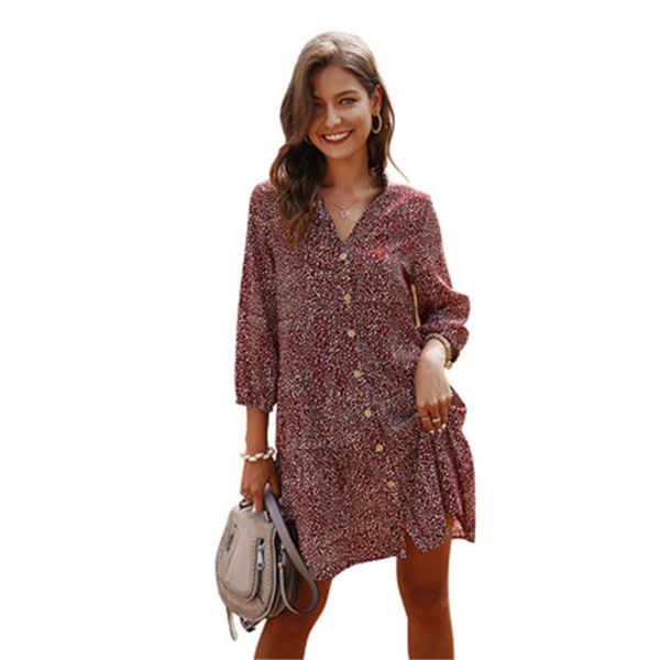 

summer women dress 2021 robe femme boho v-neck spring bohemian pocket button beach vestidos de mujer casual, Black;gray