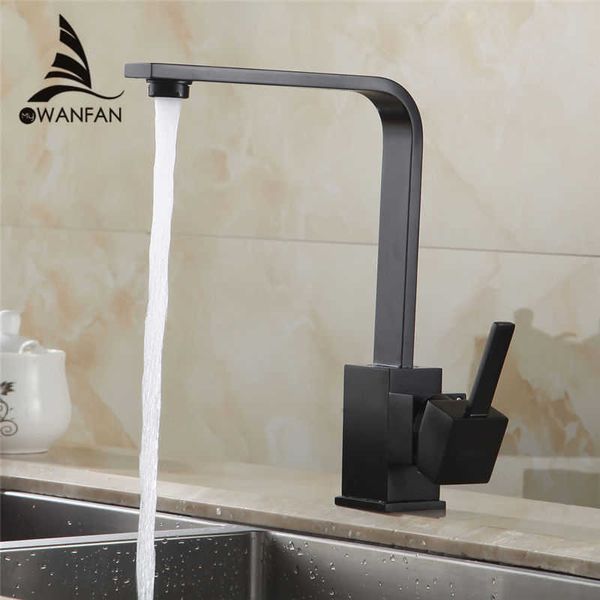 Küchenarmaturen Messing Küchenküche WASSER Wasserhahn 360 Drehen Swivel Wasserhahn Mischer Einzelhalter Einzelne Loch Schwarz Mischer Tap 7115 210724