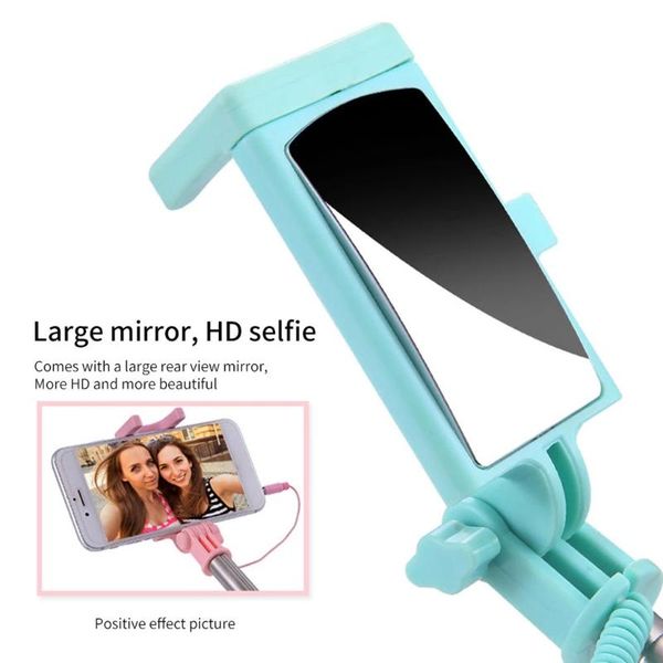 

cell phone repairing tools stainless steel mini collapsible selfie stick with rear view mirror black/ blue/ green/ pink wired abcd