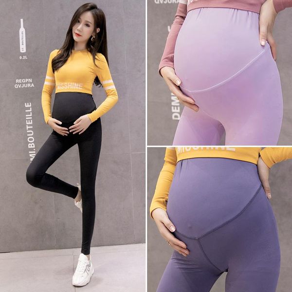 

women's leggings spring autumn plus size slim pregnant thin section ice silk pants tide mom trousers adjustable waistline comfortable, Black