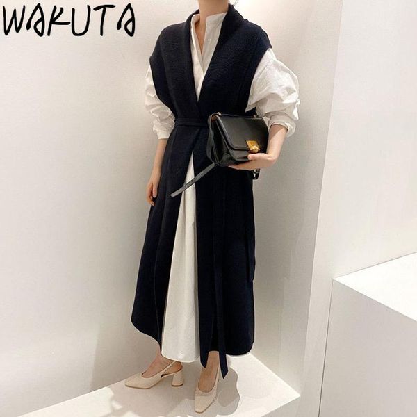 

elegant knit midi dress with belt womens fall fashion korean retro loose office wear ladies ol knitting long dresses casual, Black;gray