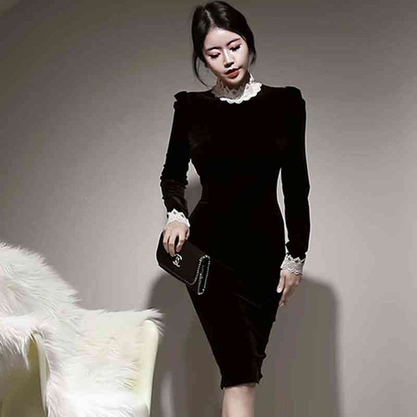 

dresses 2021 spring high waist office women patchwork simple slim bodycon korean work party pencil es, Black;gray