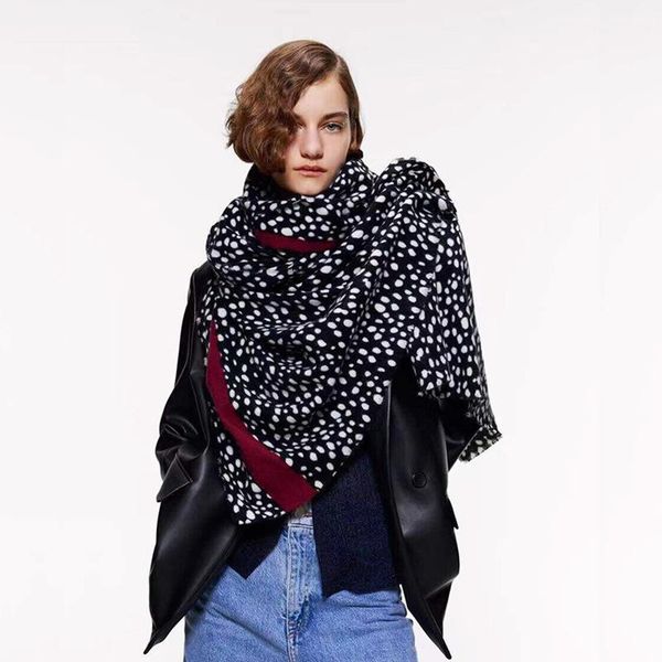 

european foreign trade winter women's scarf in 2021z family black and white leopard pattern wave like cashmere dot scarves, Blue;gray