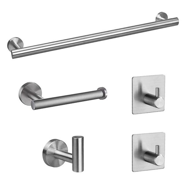 

5pcs home toilet paper holder shower hook easy install bathroom hardware set stainless steel towel bar modern wall mounted el bath accessory
