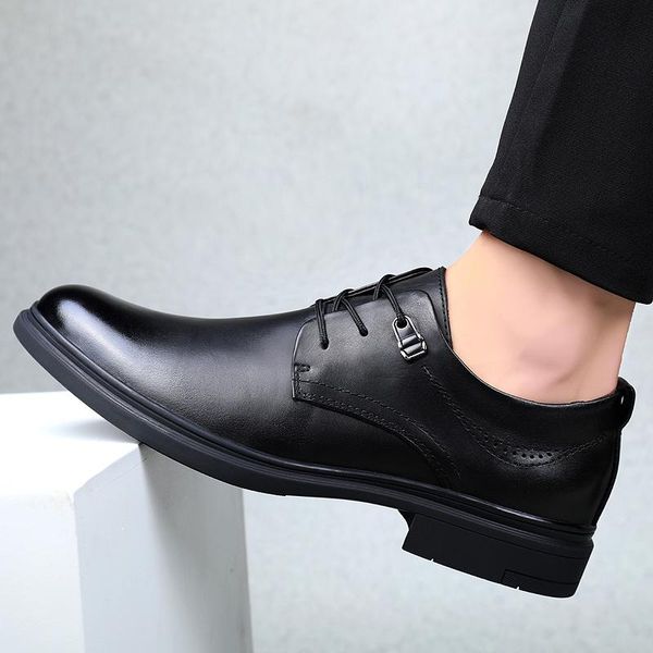 

dress shoes genuine leather business men lace up fashion retro cow oxford for outdoor wedding party, Black