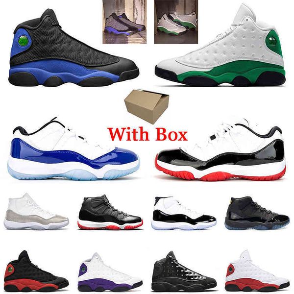 

with box 13 men basketball shoes 13s hyper royal lucky green bred 11 concord gamma blue 11s mens trainer sports sneakers, Black