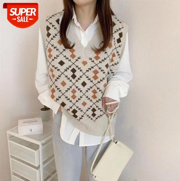 

li zhiqi korean version of retro college diamond jacquard knitted waistcoat loose age reduction vest 110302 #ah58, Black;gray