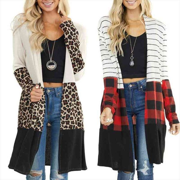 

womens leopard plaid striped patchwork cardigans open front long sleeve coat winter fashion casual ladies cardigan sweater, White;black