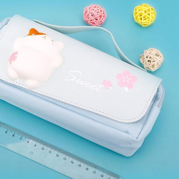 

cartoons pencil bag handle pen case 2 zippers korea stationery supplies school pouch lovely cute organizer gift w2d6 bags