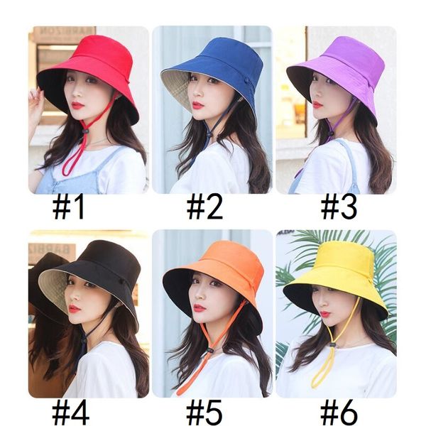 

2021 spring and summer tourism sunshade double-sided beach cap sunscreen windproof rope wide brim hats jxw887, Blue;gray