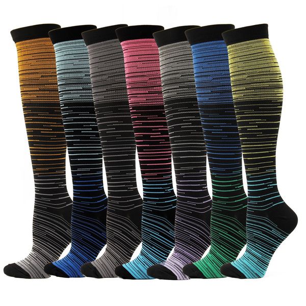 

new multicolor gradient stripes compression socks calf socks sports nylon socks foreign trade sports compression stockings, Black