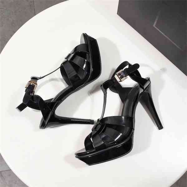 

tribute women sandals patent leather platform stiletto high heel shoes /14 cm t-strap heels with box us10, Black