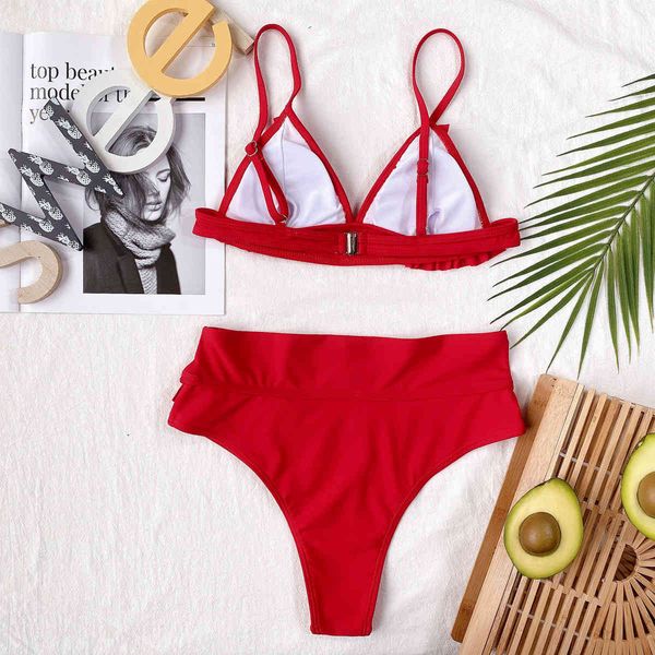 

girls high waist red ruffle strappy bandage bikini setby air