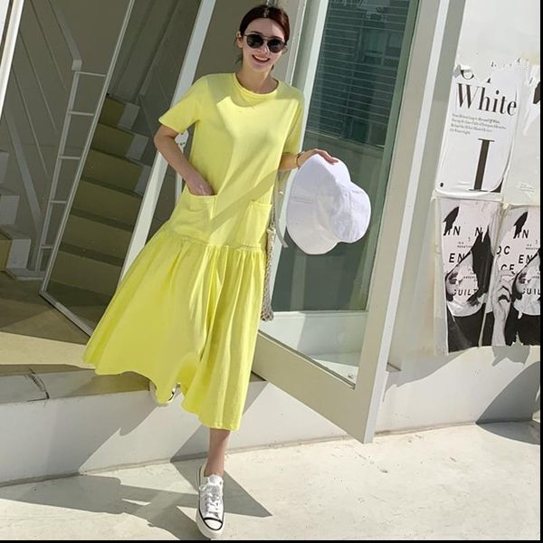 

summer short sleeved solid women dresses color cotton korean style pluz size clothing, Black;gray