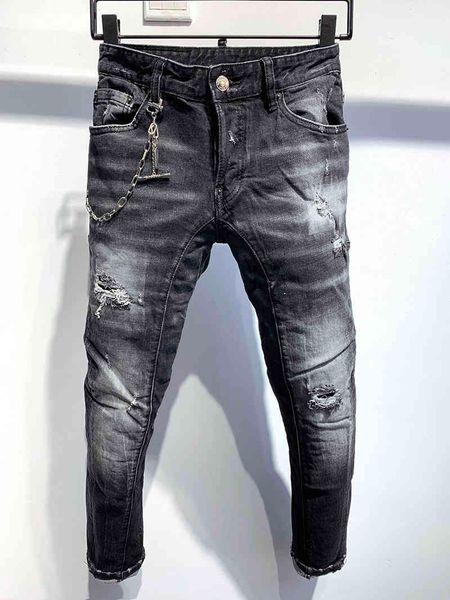 

men's jeans dsqsabcd 2 dsq brand european men italy jeans pants men slim denim trousers stripe black hole pencil pants for xt89, Blue