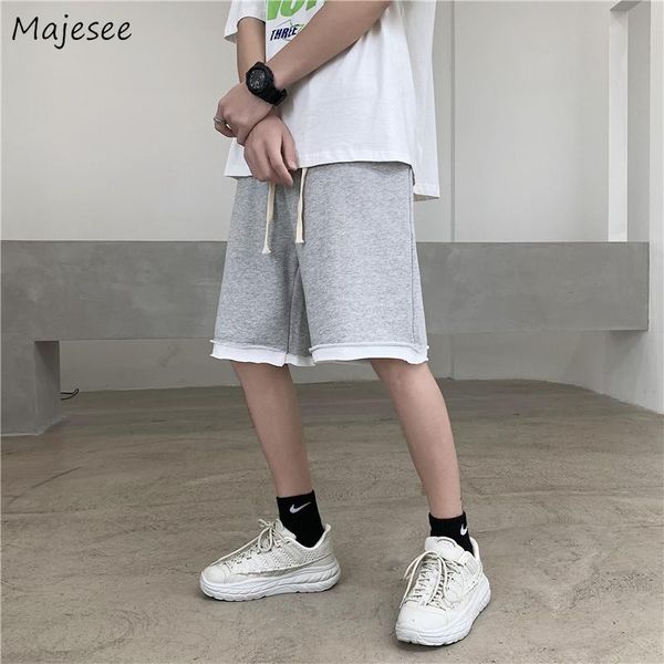 

men casual shorts fake 2 piece elastic waist track joggers male harajuku 3xl streetwear daily students korean trendy chic men's, White;black