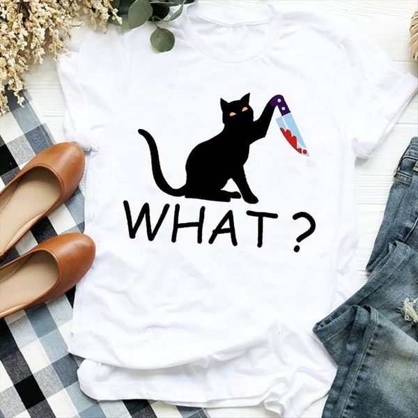 

cat mujer camisetas short sleeve women t shirts fall halloween print tee womens female shirt clothes top, White