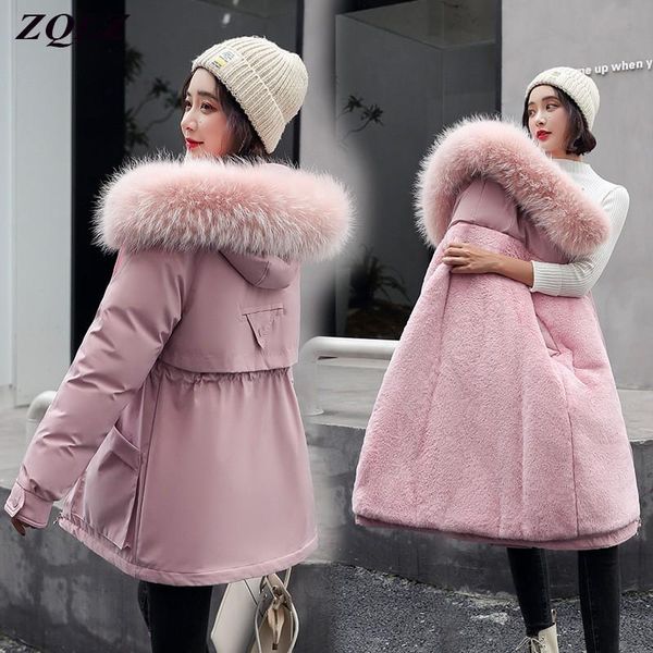 

women's down & parkas zqlz plus size hooded cotton jacket women winter long parka loose casual black pink outerwear femme warm padded c