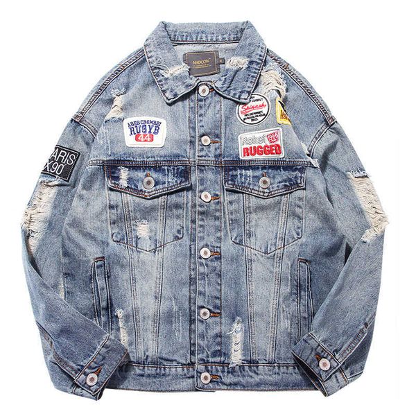 

men's jackets fashion streetwear patches designer destroyed ripped denim men cotton coats ly hip hop chaqueta h0bm uwu7, Black;brown