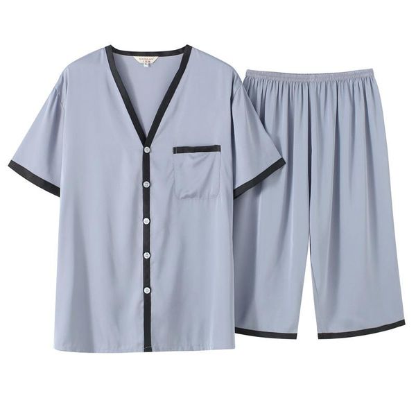 

men's sleepwear mens 2pcs ice silk pajamas suit v-neck shorts nightwear casual short sleeve homewear loose pyjama plus size l-3xl, Black;brown