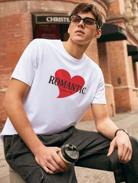 

men letter & heart print tee r4ba#, White;black