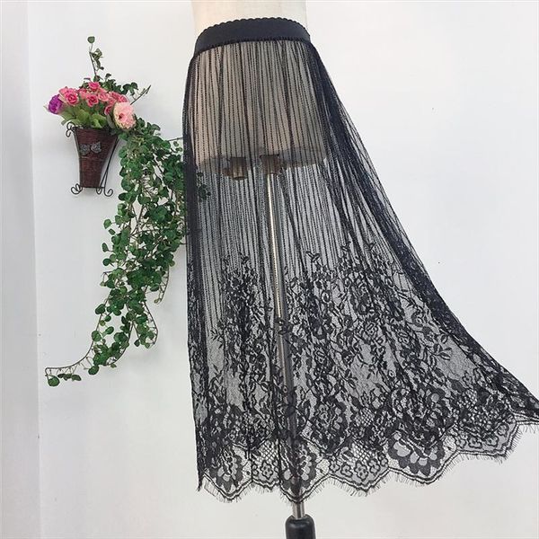 

lace mesh a line womens skirts long midi summer elegant transparent black white wrap petticoat overskirt