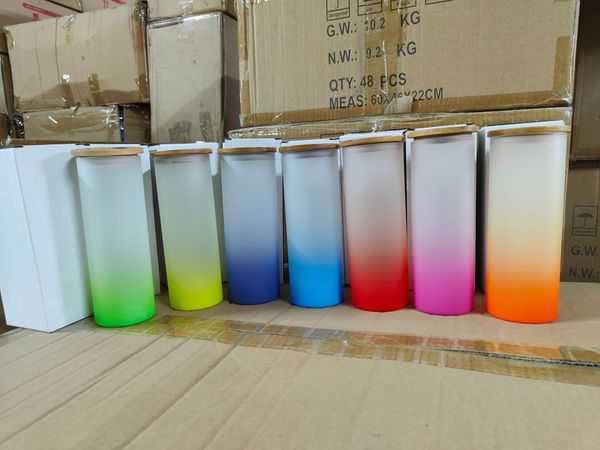 17 oz degrade renkler süblimasyon cam sıska bardak şişesi bambu kapaklı saman boş buzlu gözlük su şişeleri baskı tumblers kahve çay bardağı